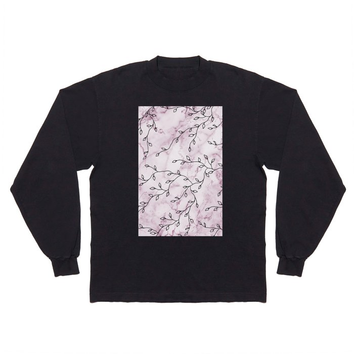 Modern Elegant  Pink White Abstract Marble Foliage Long Sleeve T Shirt