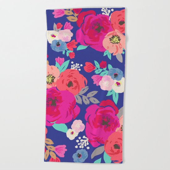 Sweet Pea Floral Blue Beach Towel