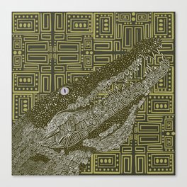 Green crocodile on pattern background Canvas Print