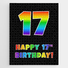 [ Thumbnail: HAPPY 17TH BIRTHDAY - Multicolored Rainbow Spectrum Gradient Jigsaw Puzzle ]