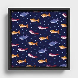 Cute Sharks Print Fish Lover Pattern Framed Canvas