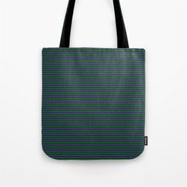 [ Thumbnail: Indigo & Green Colored Pattern of Stripes Tote Bag ]