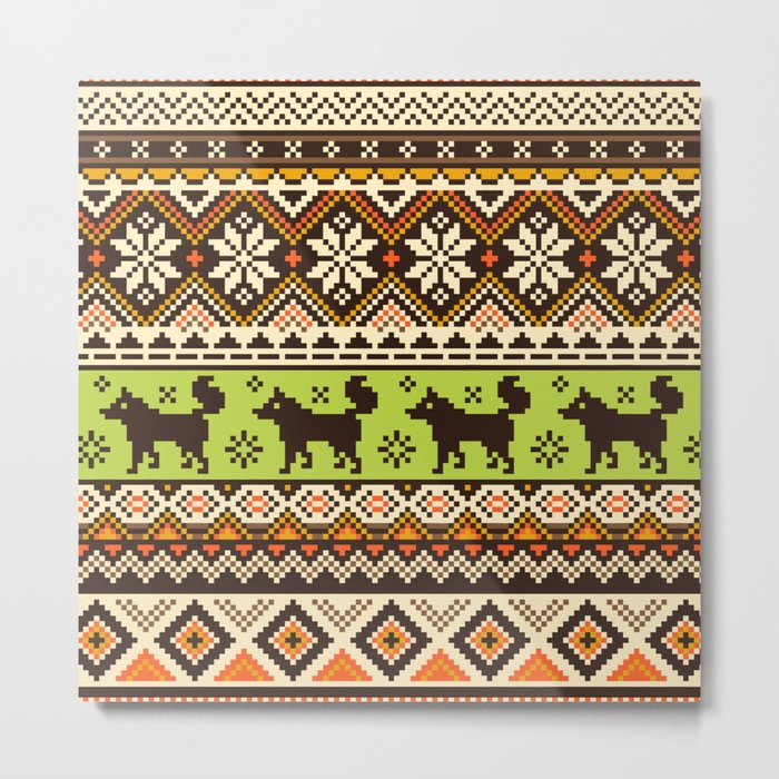 Knit Fox Pattern Metal Print