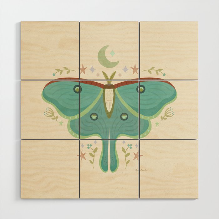 Luna Moth with Moon and Stars Wood Wall Art