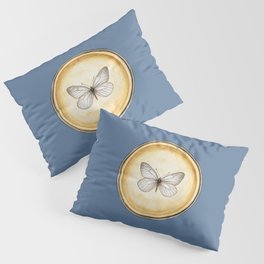 Vintage Hand-Drawn Butterfly Circle Pendant on Slate Blue Pillow Sham