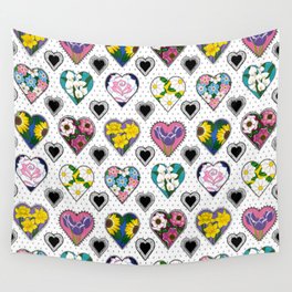 Vintage Lacy Floral Hearts Wall Tapestry