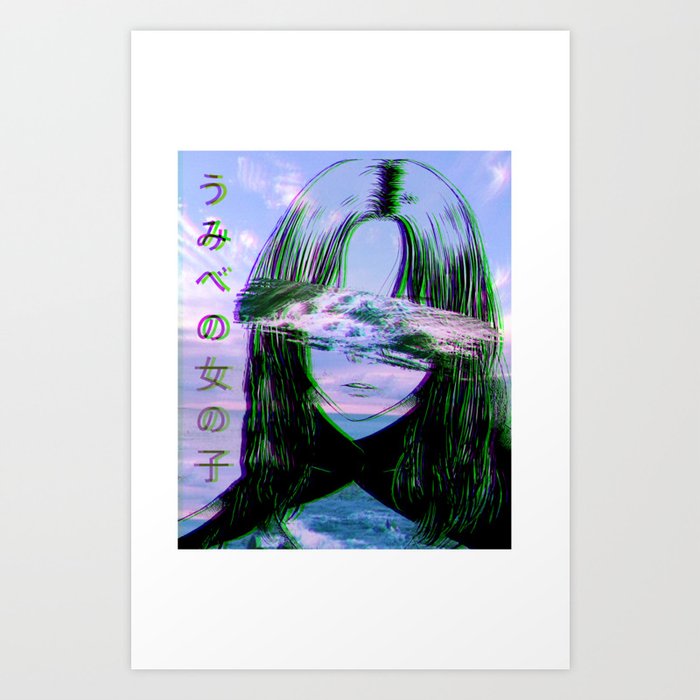 GIRL BY THE SEA - Sad Japanese Anime Aesthetic Art Print ...