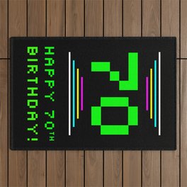 [ Thumbnail: 70th Birthday - Nerdy Geeky Pixelated 8-Bit Computing Graphics Inspired Look Outdoor Rug ]