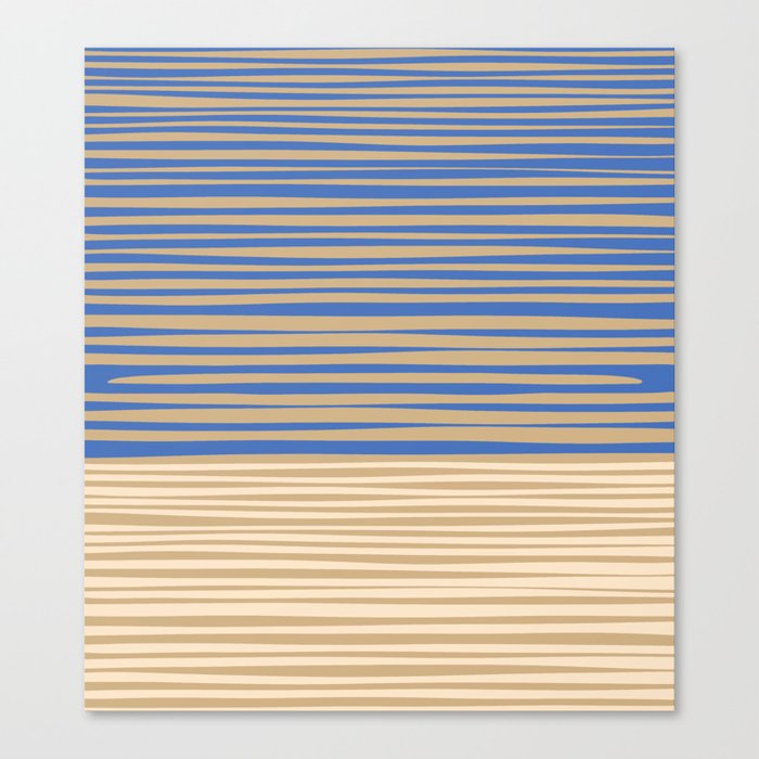 Natural Stripes Modern Minimalist Colour Block Pattern in Oat Beige and Blue Canvas Print