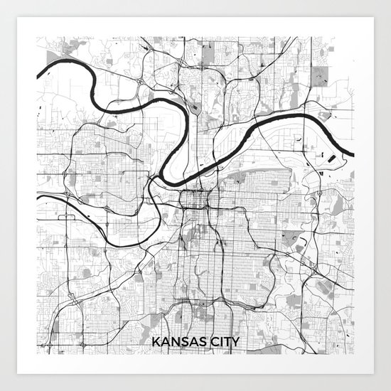 Kansas City Map Gray Art Print