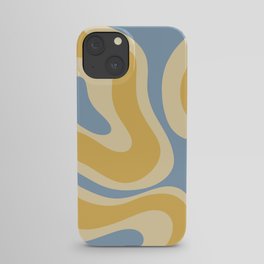 Modern Retro Liquid Swirl Abstract Pattern in Light Blue and Mustard Yellow iPhone Case