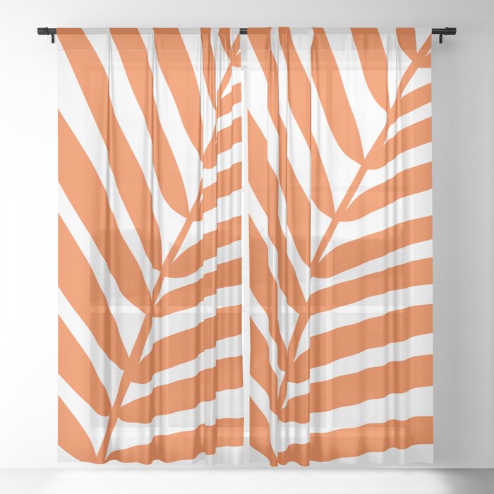 Palm Leaf Print Orange Modern Decor Sheer Curtain