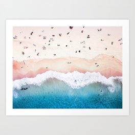Aerial: Sandy Beach in Vivid Colours Art Print