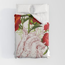 drawing Human heart with flowers Duvet Cover