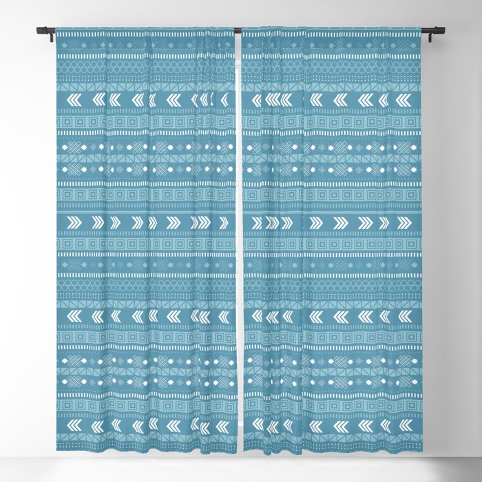 Geo Teal  / Teal Blue And White Modern Geometric Patterned Blackout Curtain