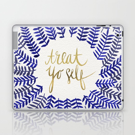 Treat Yo Self – Gold & Navy Laptop & iPad Skin