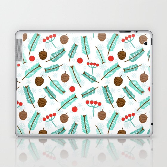 Christmas Pattern Turquoise Red Chestnut Holly Laptop & iPad Skin