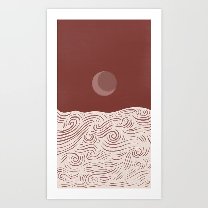 Abstraction landscape ocean moonrise moonset eclipse  Art Print
