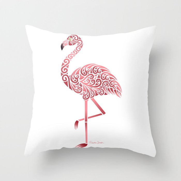 Funky Tribal Flamingo Throw Pillow