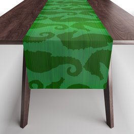 Green Silk Metallic Seahorse Modern Collection Table Runner