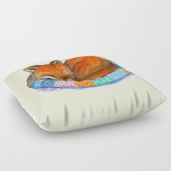 Sleeping Baby Fox On Patched Pillow Floor Pillow by PippiRabbit Society6