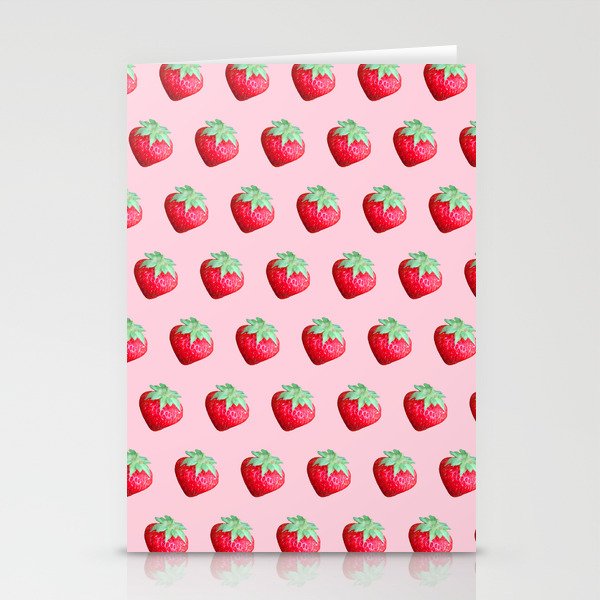 Sensational Strawberries Pink Background Stationery Cards