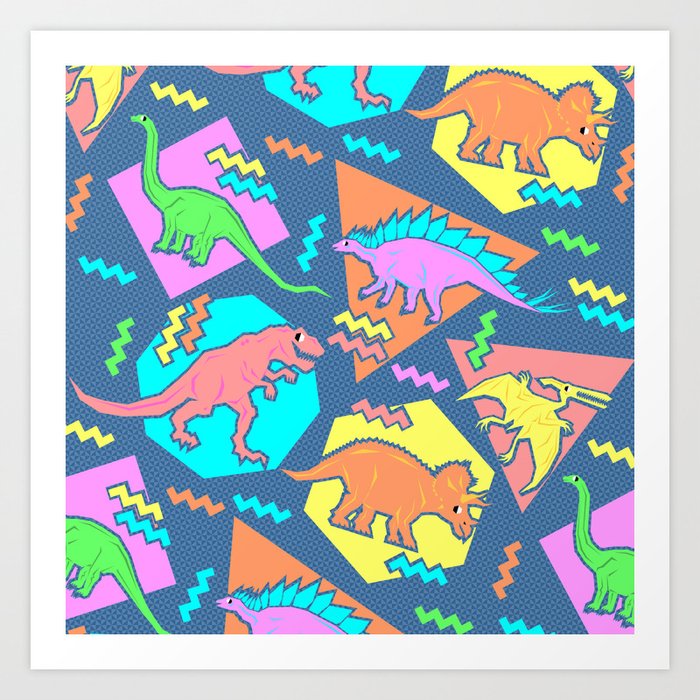 Nineties Dinosaur Pattern Art Print
