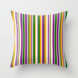 [ Thumbnail: Colorful Grey, Purple, Mint Cream, Orange, and Dark Green Colored Stripes/Lines Pattern Throw Pillow ]