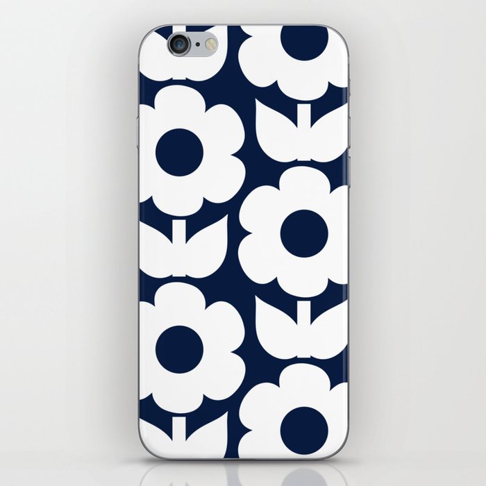 Jonnty Flowers Retro Floral Pattern in Nautical Navy Blue and White iPhone Skin