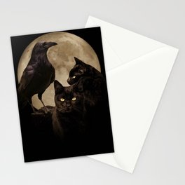 Moon, Raven and Black Cat Magick with Moon Stationery Card