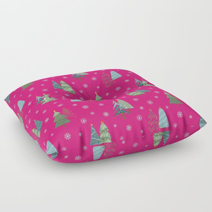 Bright and Merry Christmas Trees Floor Pillow