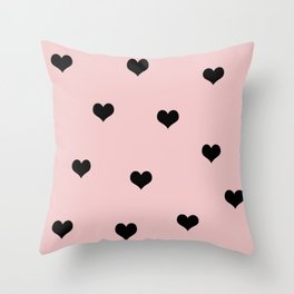 Modern heart pattern in pink and black Throw Pillow