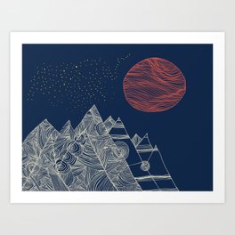 Mountains, Stars and Super Moon Art Print