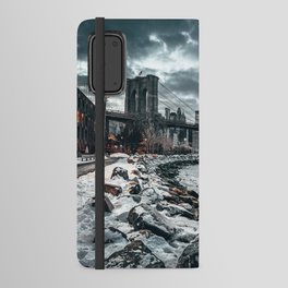 New York City Brooklyn Bridge and Manhattan skyline at sunset after winter snowstorm Android Wallet Case