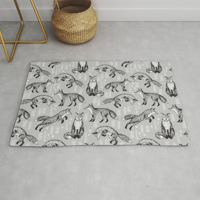 Fox Pattern Drawing Fo Cute Andrea Lauren Grey Forest Animals Woodland Nursery Rug By Andrealaurendesign