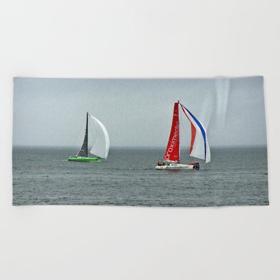 part 4 of 4 of Sailing Battle 42-56 - Transat Quebec St-Malo Beach Towel