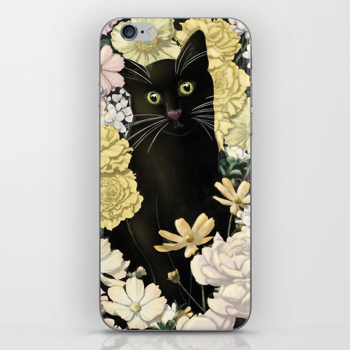 Little Black Garden Cat - Cream and Yellow Flowers iPhone Skin