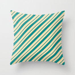 [ Thumbnail: Dark Cyan and Tan Colored Lines/Stripes Pattern Throw Pillow ]