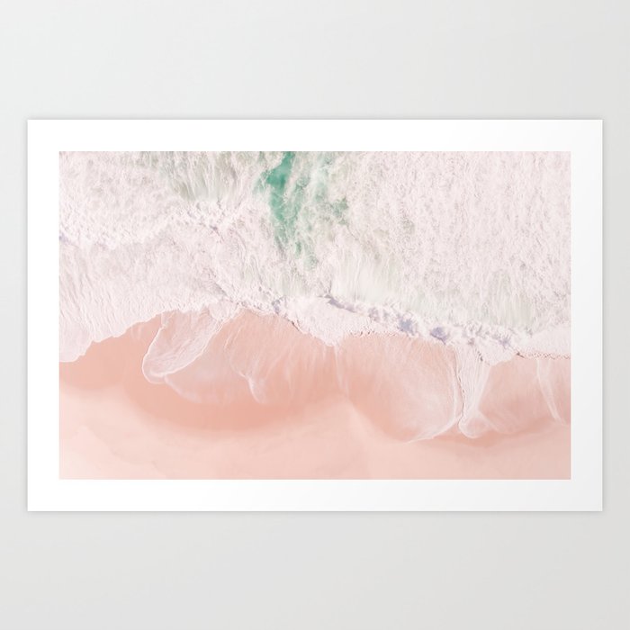 Aerial Beach Print - Pastel Ocean - Pink Sand - Sea Travel photography by Ingrid Beddoes Art Print