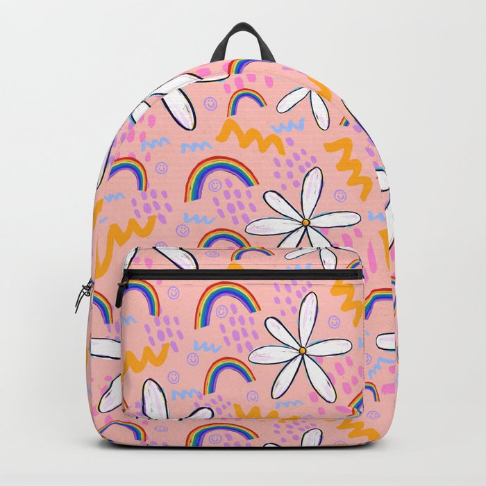 Rainbow Flower Pattern-Blush Pink  Backpack