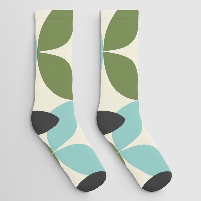 Mid Century Modern Pattern in Teal and Green Socks