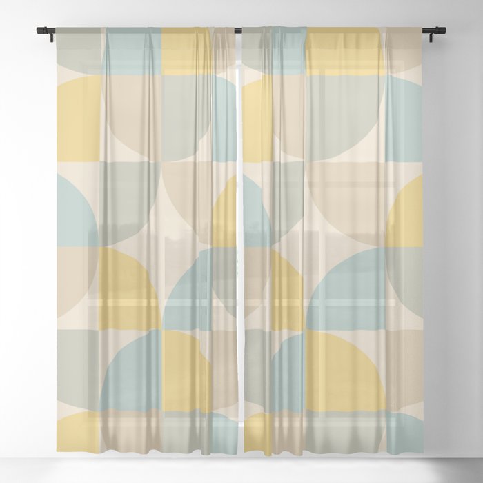Mid Century Modern Geometric Danish Modern Pattern 467 Scandi Yellow Gray and Blue Sheer Curtain