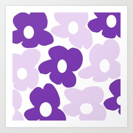 Large Baby Purple And Bright Purple Retro Flowers on White Background #decor #society6 #buyart Art Print