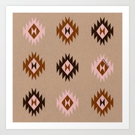 Mexican traditional pattern - Terracota red and Espresso Art Print