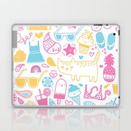 Pink Blue and Yellow Summer Girly Elements Laptop Skin