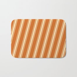 [ Thumbnail: Chocolate & Beige Colored Lined/Striped Pattern Bath Mat ]