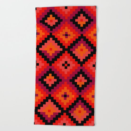 Aztec pattern - orange, pink, fuchsia Beach Towel