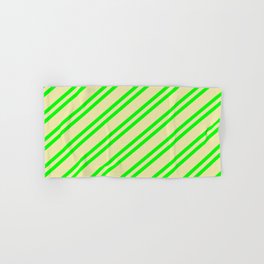 [ Thumbnail: Lime and Pale Goldenrod Colored Pattern of Stripes Hand & Bath Towel ]