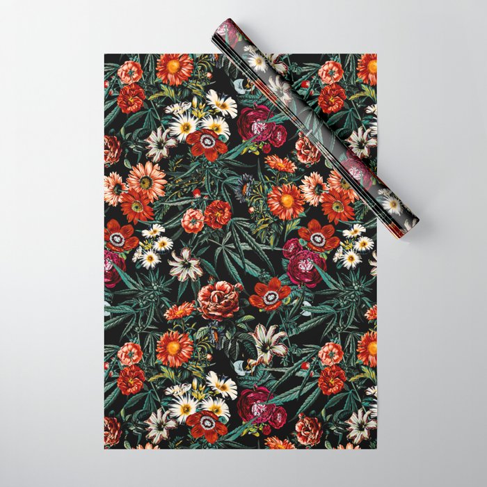 Marijuana and Floral Pattern Wrapping Paper