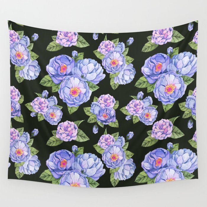 Purple Floral Pattern Wall Tapestry